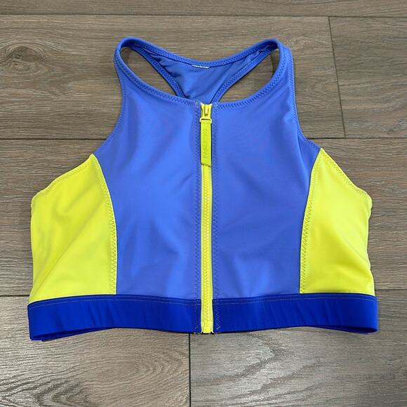 FABLETICS Purple Yellow‎ Zip-Front Racerback Shaping Compression Swim Top Size L - Picture 2 of 11